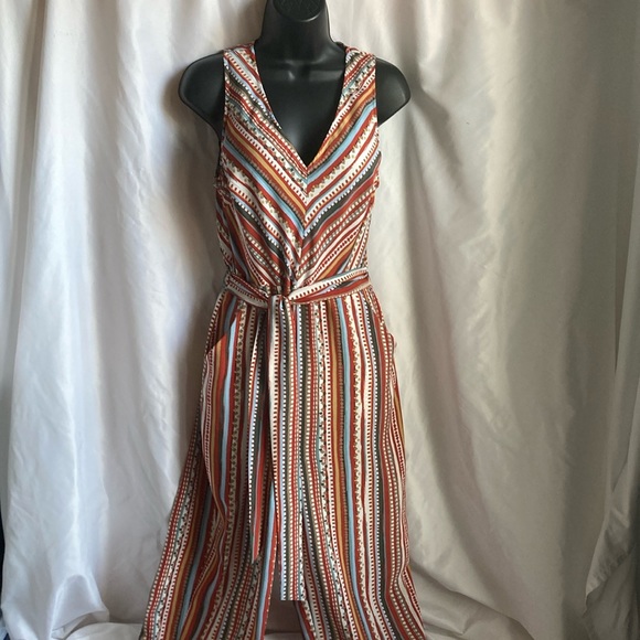 Lush Pants - Lush Boho Multi Color Vertical Striped Jumpsuit Size Medium